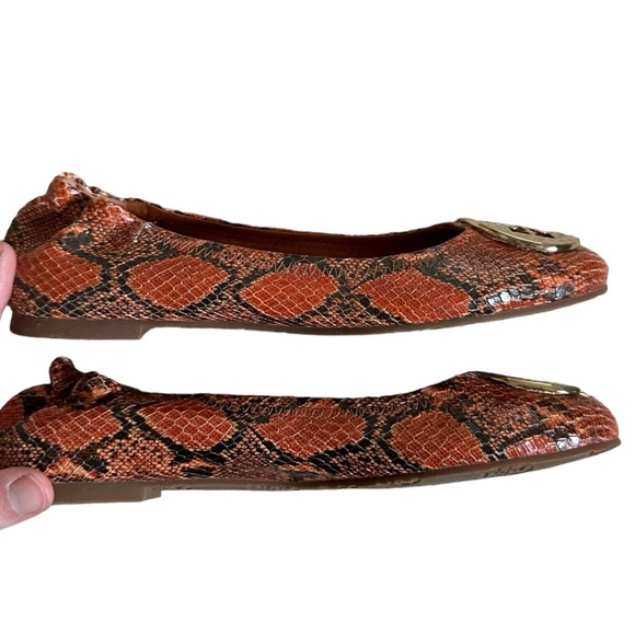 Tory Burch Reva Doria Dune Gold Snakeskin Ballet Flats Gold Logo Rare Colorway 7 - Picture 5 of 8